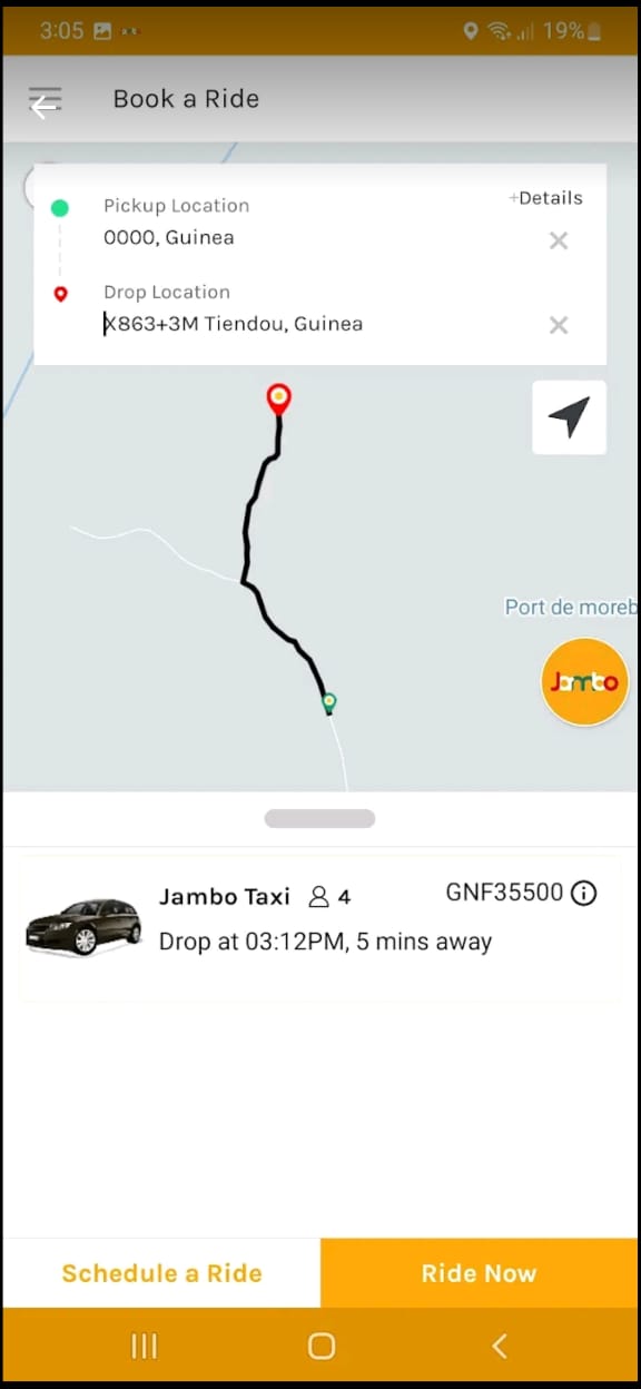 Application Jambo Taxi — réserver une course
